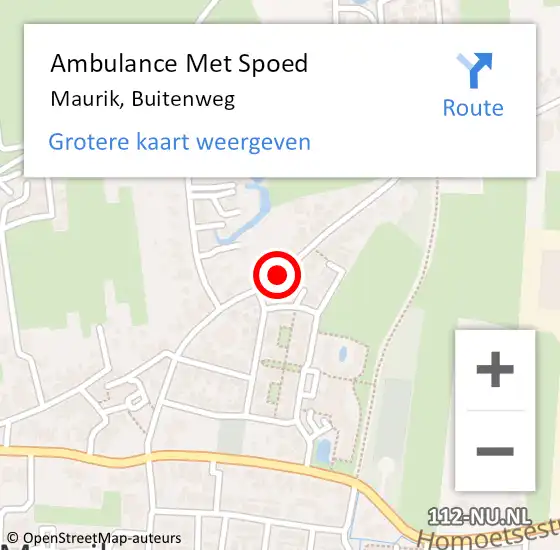 Locatie op kaart van de 112 melding: Ambulance Met Spoed Naar Maurik, Buitenweg op 19 november 2016 16:30