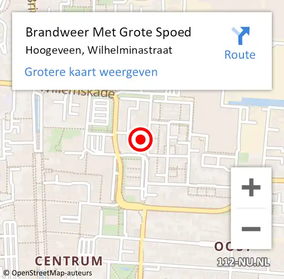 Locatie op kaart van de 112 melding: Brandweer Met Grote Spoed Naar Hoogeveen, Wilhelminastraat op 19 november 2016 16:50