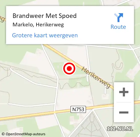 Locatie op kaart van de 112 melding: Brandweer Met Spoed Naar Markelo, Herikerweg op 19 november 2016 21:17