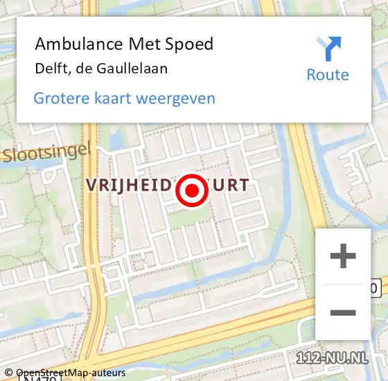 Locatie op kaart van de 112 melding: Ambulance Met Spoed Naar Delft, de Gaullelaan op 19 november 2016 22:49