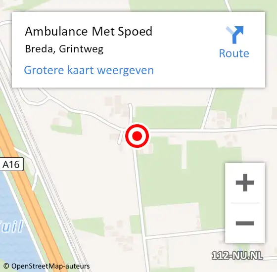 Locatie op kaart van de 112 melding: Ambulance Met Spoed Naar Breda, Grintweg op 19 november 2016 23:32