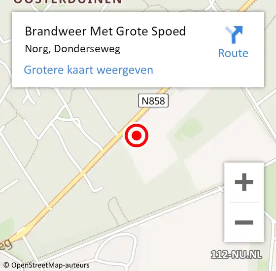 Locatie op kaart van de 112 melding: Brandweer Met Grote Spoed Naar Norg, Donderseweg op 19 november 2016 23:52