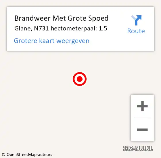 Locatie op kaart van de 112 melding: Brandweer Met Grote Spoed Naar Glane, N731 hectometerpaal: 1,5 op 20 november 2016 00:53