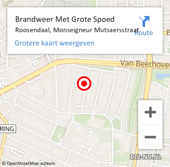 Locatie op kaart van de 112 melding: Brandweer Met Grote Spoed Naar Roosendaal, Monseigneur Mutsaersstraat op 20 november 2016 01:38