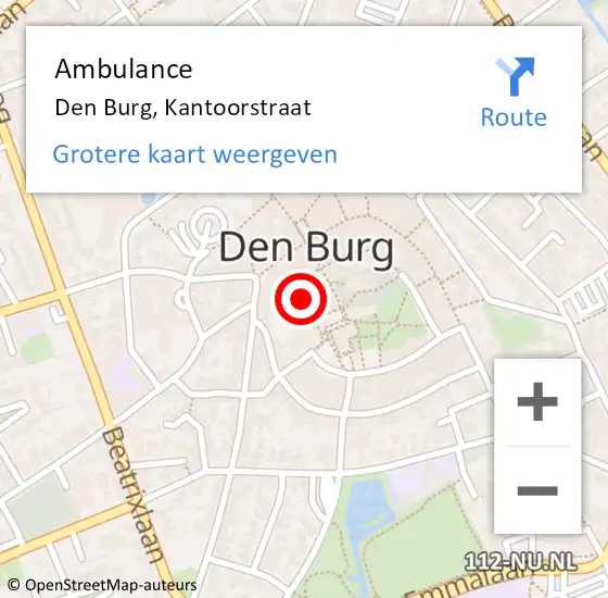 Locatie op kaart van de 112 melding: Ambulance Den Burg, Kantoorstraat op 20 november 2016 01:39