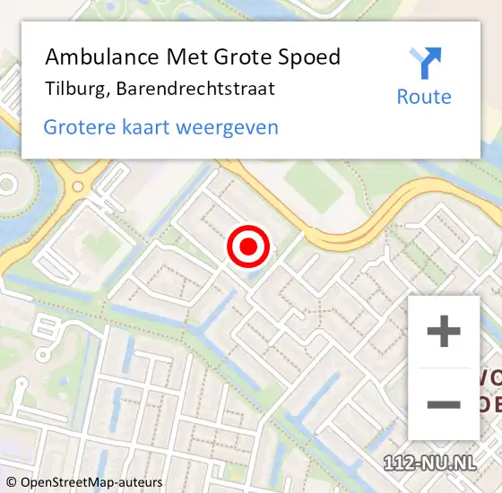 Locatie op kaart van de 112 melding: Ambulance Met Grote Spoed Naar Tilburg, Barendrechtstraat op 20 november 2016 08:13