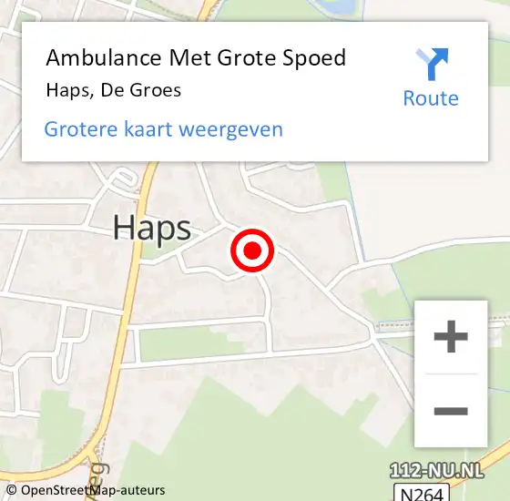 Locatie op kaart van de 112 melding: Ambulance Met Grote Spoed Naar Haps, De Groes op 20 november 2016 08:22