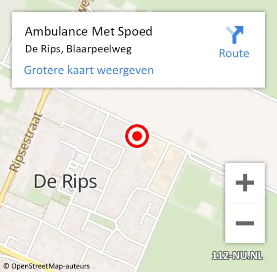 Locatie op kaart van de 112 melding: Ambulance Met Spoed Naar De Rips, Blaarpeelweg op 20 november 2016 08:52