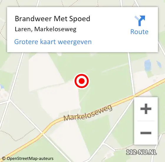 Locatie op kaart van de 112 melding: Brandweer Met Spoed Naar Laren, Markeloseweg op 20 november 2016 08:56