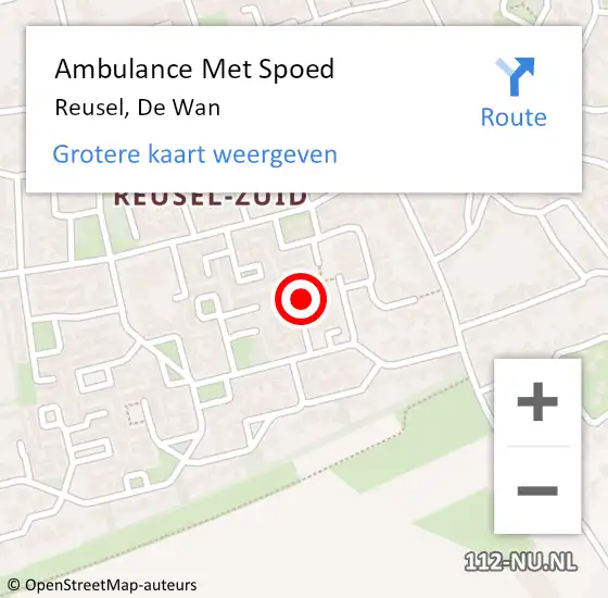 Locatie op kaart van de 112 melding: Ambulance Met Spoed Naar Reusel, De Wan op 20 november 2016 09:16