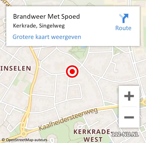 Locatie op kaart van de 112 melding: Brandweer Met Spoed Naar Kerkrade, Singelweg op 20 november 2016 09:32