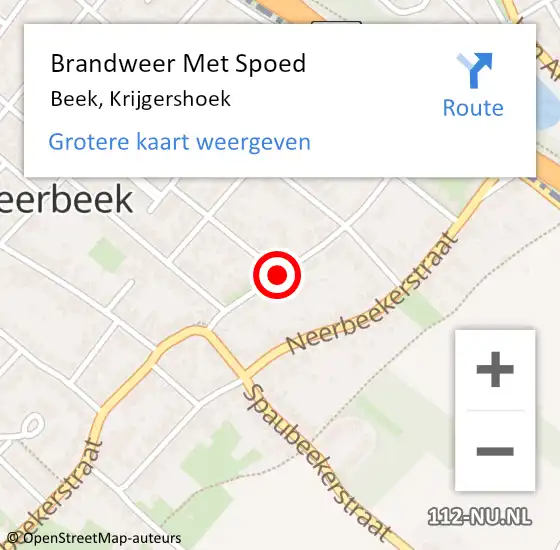 Locatie op kaart van de 112 melding: Brandweer Met Spoed Naar Beek, Krijgershoek op 20 november 2016 11:27