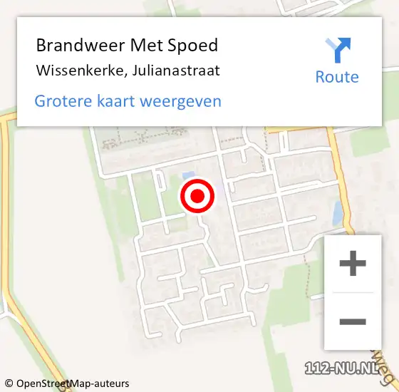 Locatie op kaart van de 112 melding: Brandweer Met Spoed Naar Wissenkerke, Julianastraat op 20 november 2016 11:58