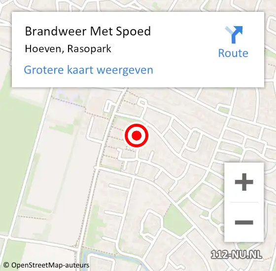 Locatie op kaart van de 112 melding: Brandweer Met Spoed Naar Hoeven, Rasopark op 20 november 2016 12:11