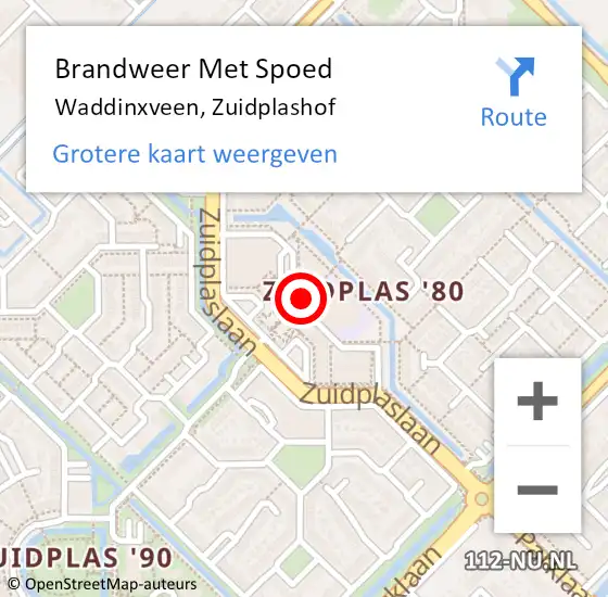 Locatie op kaart van de 112 melding: Brandweer Met Spoed Naar Waddinxveen, Zuidplashof op 20 november 2016 12:12