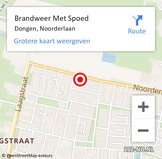 Locatie op kaart van de 112 melding: Brandweer Met Spoed Naar Dongen, Noorderlaan op 20 november 2016 12:35