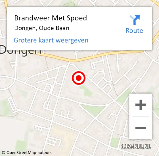 Locatie op kaart van de 112 melding: Brandweer Met Spoed Naar Dongen, Oude Baan op 20 november 2016 12:36