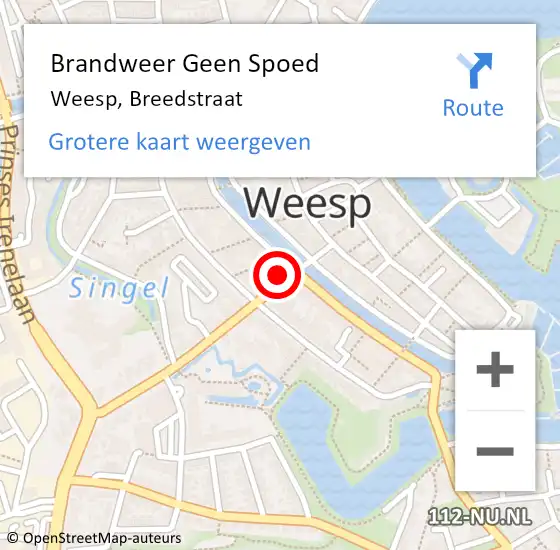 Locatie op kaart van de 112 melding: Brandweer Geen Spoed Naar Weesp, Breedstraat op 20 november 2016 12:40