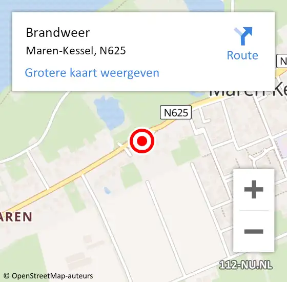 Locatie op kaart van de 112 melding: Brandweer Maren-Kessel, N625 op 20 november 2016 12:45