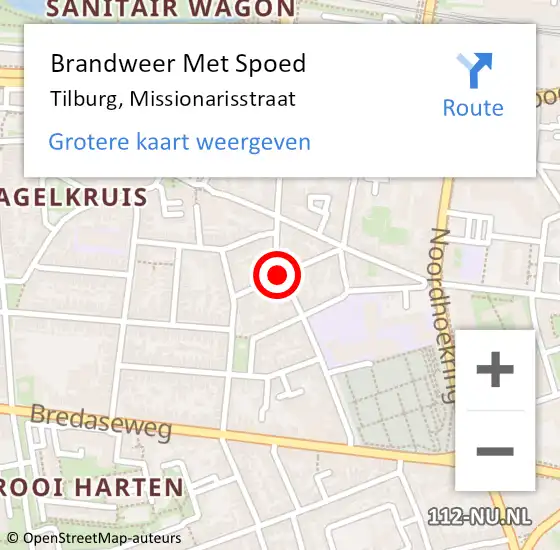 Locatie op kaart van de 112 melding: Brandweer Met Spoed Naar Tilburg, Missionarisstraat op 20 november 2016 12:46