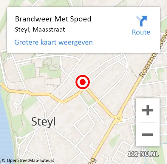 Locatie op kaart van de 112 melding: Brandweer Met Spoed Naar Steyl, Maasstraat op 20 november 2016 12:52