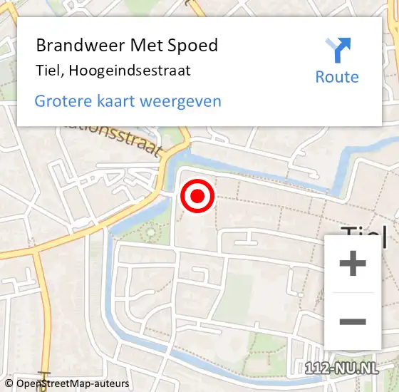 Locatie op kaart van de 112 melding: Brandweer Met Spoed Naar Tiel, Hoogeindsestraat op 20 november 2016 12:53