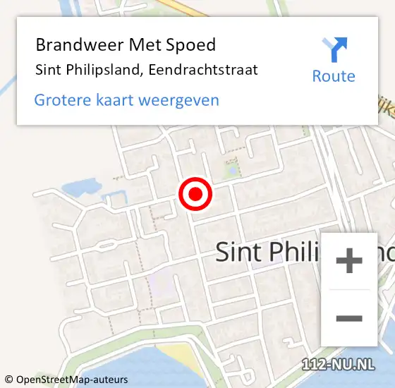 Locatie op kaart van de 112 melding: Brandweer Met Spoed Naar Sint Philipsland, Eendrachtstraat op 20 november 2016 13:05