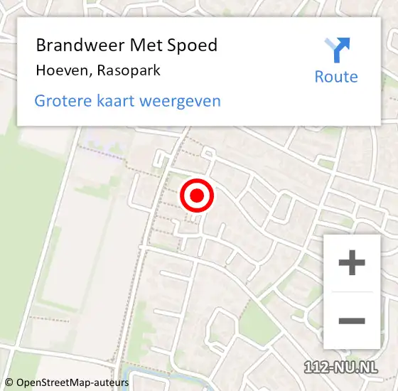 Locatie op kaart van de 112 melding: Brandweer Met Spoed Naar Hoeven, Rasopark op 20 november 2016 13:06