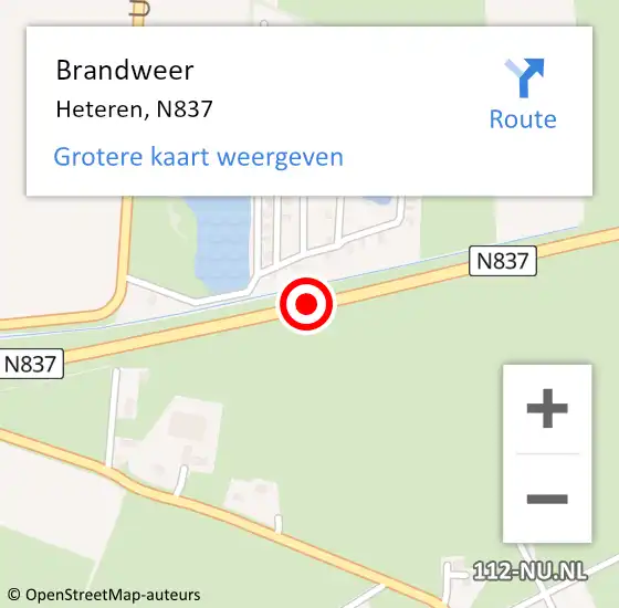 Locatie op kaart van de 112 melding: Brandweer Heteren, N837 op 20 november 2016 13:20