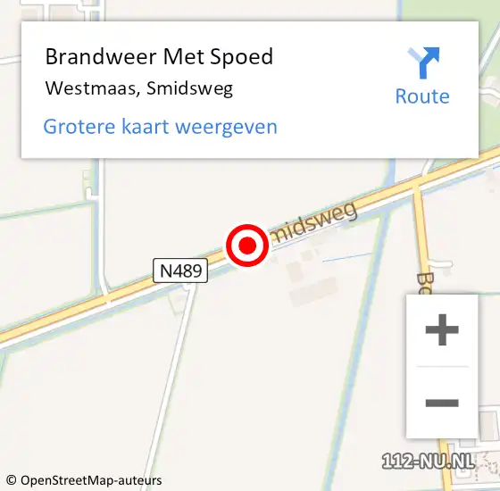 Locatie op kaart van de 112 melding: Brandweer Met Spoed Naar Westmaas, Smidsweg op 20 november 2016 13:21