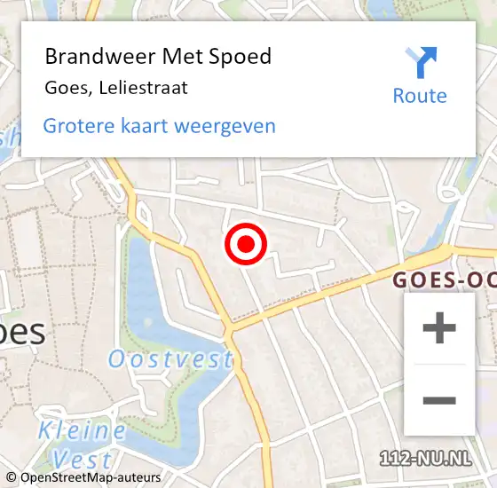 Locatie op kaart van de 112 melding: Brandweer Met Spoed Naar Goes, Leliestraat op 20 november 2016 13:45