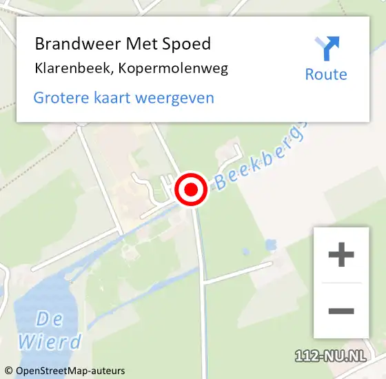 Locatie op kaart van de 112 melding: Brandweer Met Spoed Naar Klarenbeek, Kopermolenweg op 20 november 2016 13:59