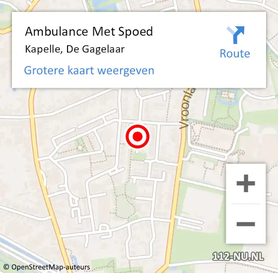 Locatie op kaart van de 112 melding: Ambulance Met Spoed Naar Kapelle, De Gagelaar op 20 november 2016 14:07