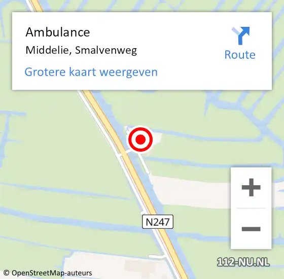 Locatie op kaart van de 112 melding: Ambulance Middelie, Smalvenweg op 20 november 2016 14:12