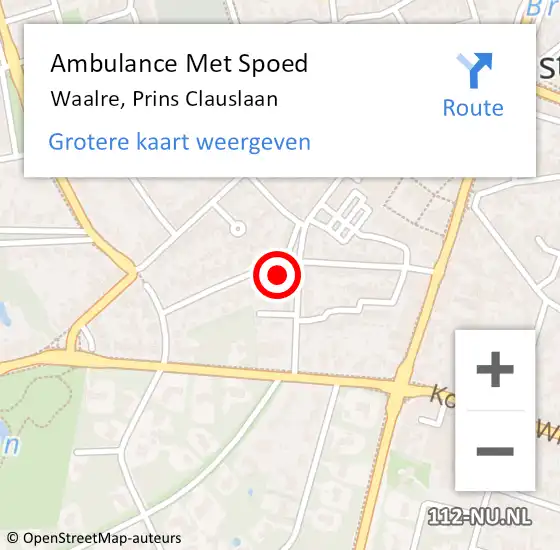 Locatie op kaart van de 112 melding: Ambulance Met Spoed Naar Waalre, Prins Clauslaan op 20 november 2016 14:16