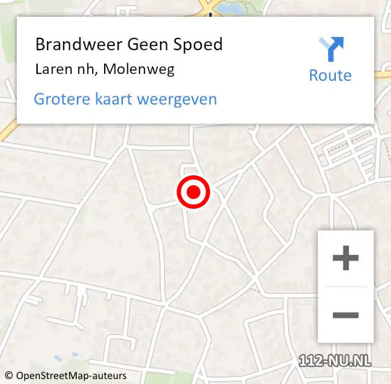 Locatie op kaart van de 112 melding: Brandweer Geen Spoed Naar Laren nh, Molenweg op 20 november 2016 14:17