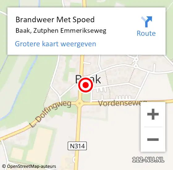 Locatie op kaart van de 112 melding: Brandweer Met Spoed Naar Baak, Zutphen Emmerikseweg op 20 november 2016 14:52