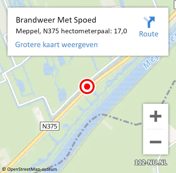 Locatie op kaart van de 112 melding: Brandweer Met Spoed Naar Meppel, N375 hectometerpaal: 17,0 op 20 november 2016 15:03