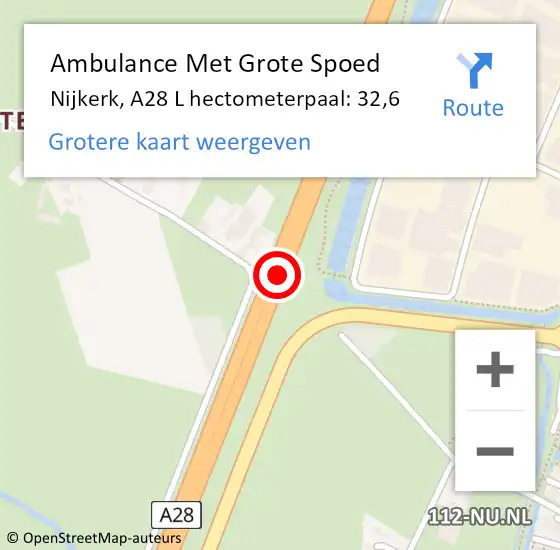 Locatie op kaart van de 112 melding: Ambulance Met Grote Spoed Naar Nijkerk, A28 L hectometerpaal: 32,6 op 20 november 2016 15:10