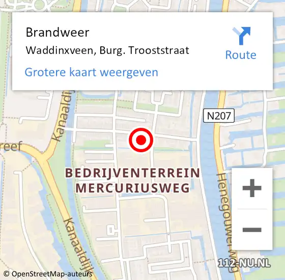 Locatie op kaart van de 112 melding: Brandweer Waddinxveen, Burg. Trooststraat op 20 november 2016 15:13