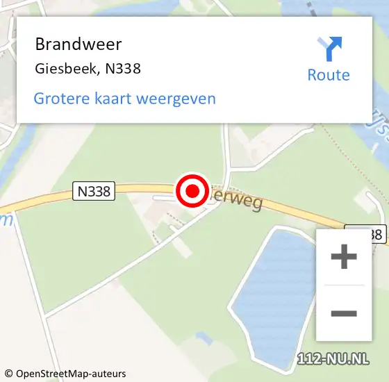 Locatie op kaart van de 112 melding: Brandweer Giesbeek, N338 op 20 november 2016 15:33