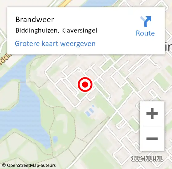 Locatie op kaart van de 112 melding: Brandweer Biddinghuizen, Klaversingel op 20 november 2016 15:39