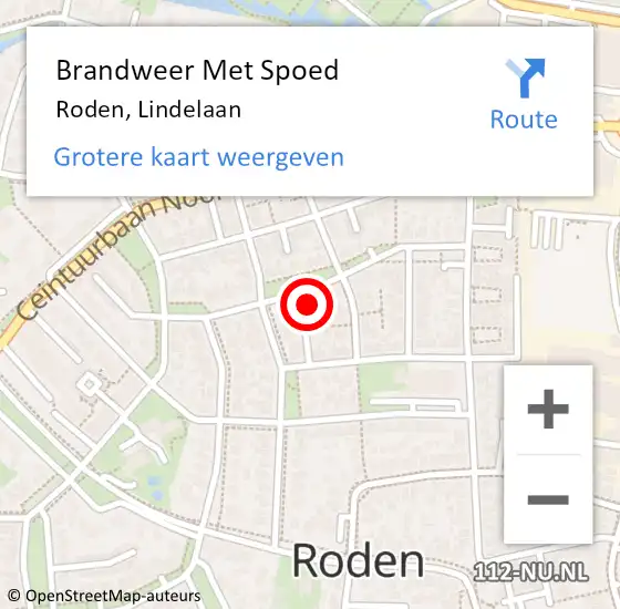 Locatie op kaart van de 112 melding: Brandweer Met Spoed Naar Roden, Lindelaan op 2 januari 2014 02:51