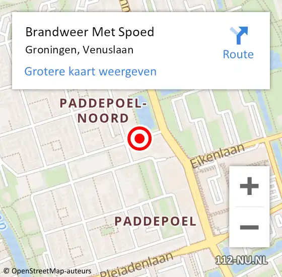 Locatie op kaart van de 112 melding: Brandweer Met Spoed Naar Groningen, Venuslaan op 20 november 2016 15:52