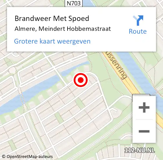 Locatie op kaart van de 112 melding: Brandweer Met Spoed Naar Almere, Meindert Hobbemastraat op 20 november 2016 15:58