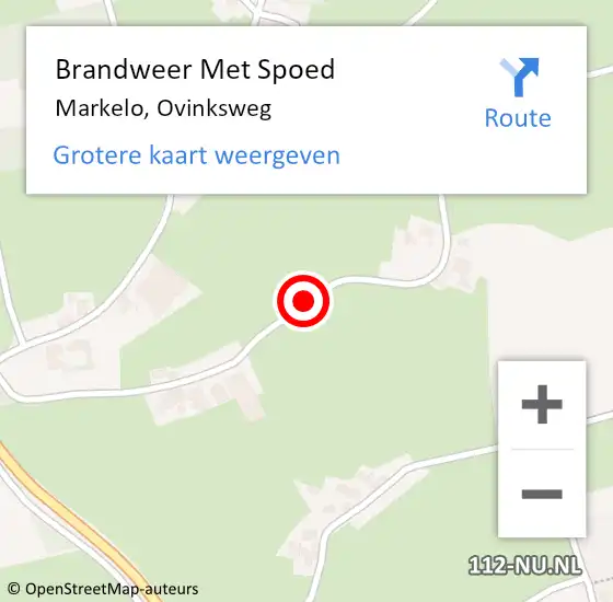 Locatie op kaart van de 112 melding: Brandweer Met Spoed Naar Markelo, Ovinksweg op 20 november 2016 16:04