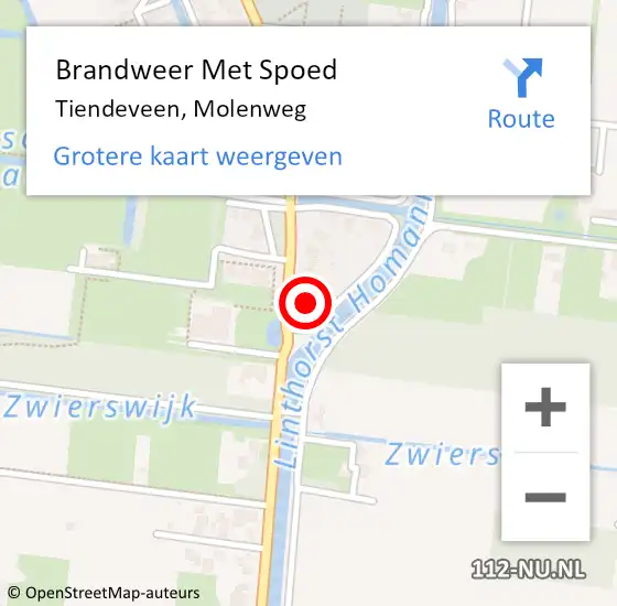 Locatie op kaart van de 112 melding: Brandweer Met Spoed Naar Tiendeveen, Molenweg op 20 november 2016 16:16