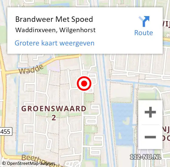 Locatie op kaart van de 112 melding: Brandweer Met Spoed Naar Waddinxveen, Wilgenhorst op 20 november 2016 17:06