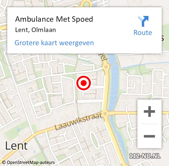 Locatie op kaart van de 112 melding: Ambulance Met Spoed Naar Lent, Olmlaan op 20 november 2016 17:13