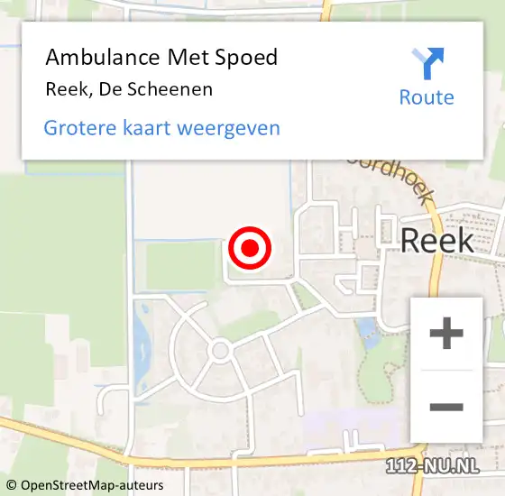 Locatie op kaart van de 112 melding: Ambulance Met Spoed Naar Reek, De Scheenen op 20 november 2016 17:20